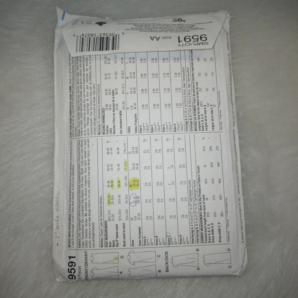 SIMPLICITY 9591 sz xs-m Misses pull over or a-line 2hr Dress EASY
